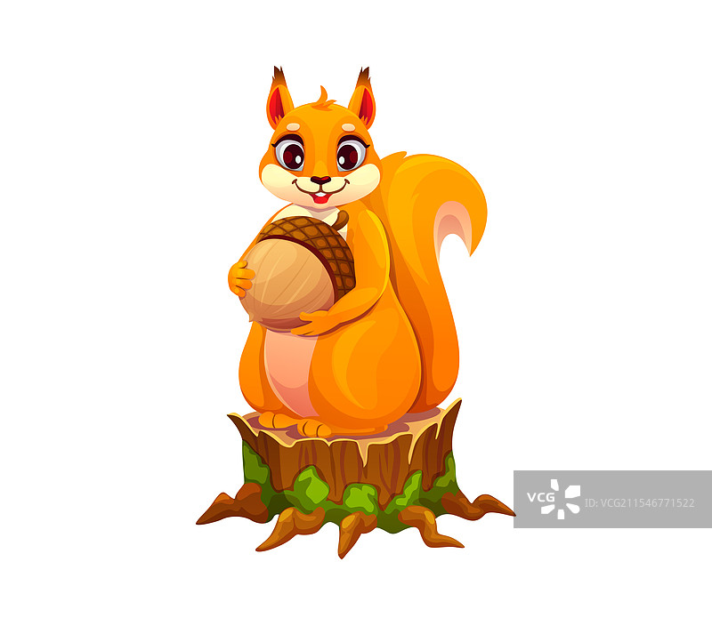 卡通松鼠角色手握一个大橡果图片素材