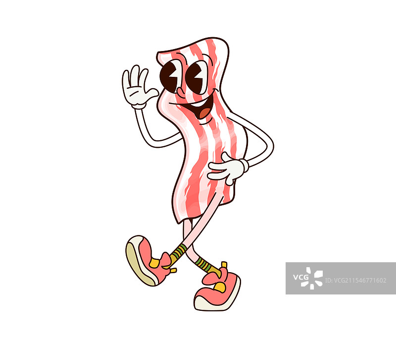 独特的卡通角色与孤立的美味早餐培根图片素材