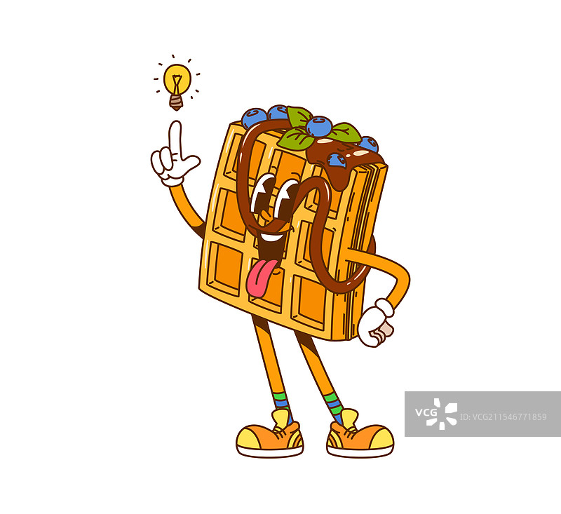 复古卡通风格的酷炫比利时华夫饼角色图片素材