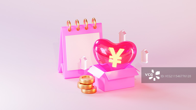 3D立体爱心台历和箱子组合图片素材