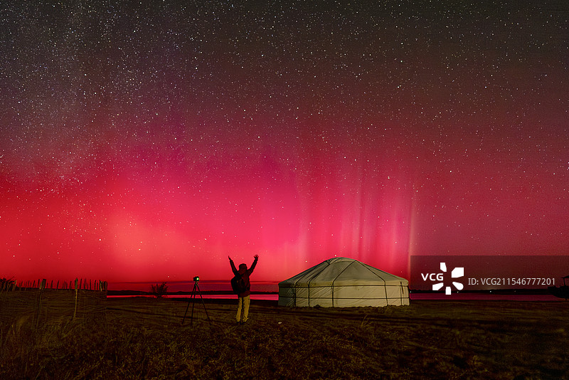 中国极光中国红图片素材