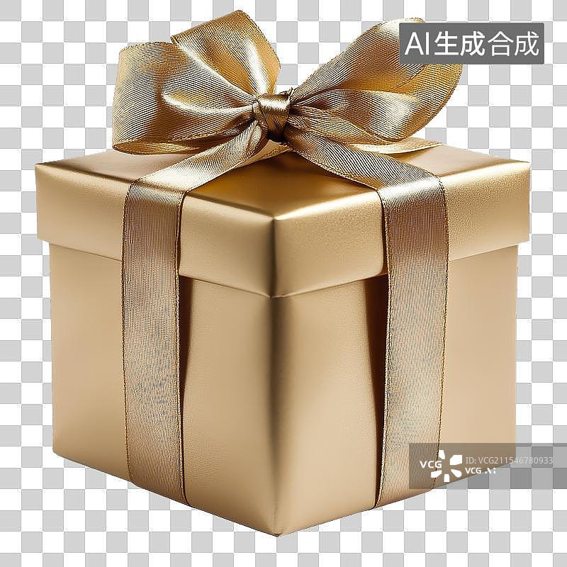 【AI数字艺术】免抠|金色礼品盒与丝带图片素材