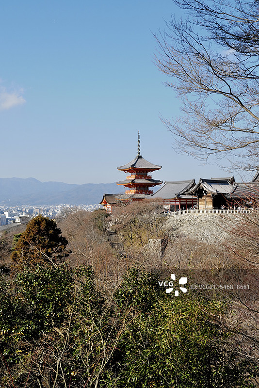日本京都清水寺标志性建筑三重塔风光图片素材