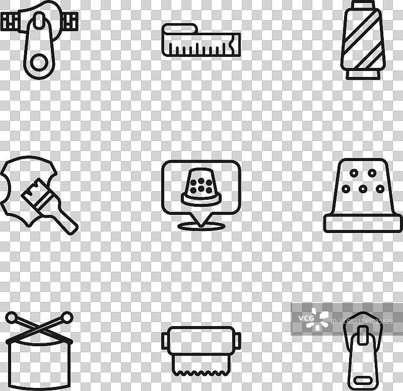 缝纫用的线、纺织面料卷和顶针图片素材
