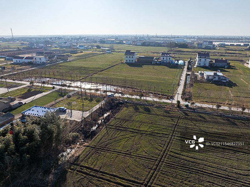 苏北平原灌云县王集镇农村田地住宅风光图片素材
