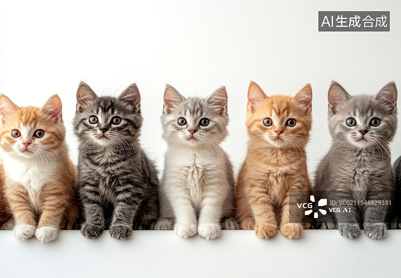 【AI数字艺术】一群可爱猫咪并排趴卧的姿态图片素材