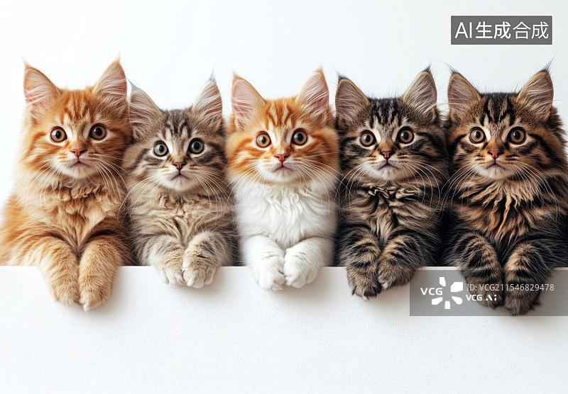 【AI数字艺术】一群可爱猫咪并排趴卧的姿态图片素材