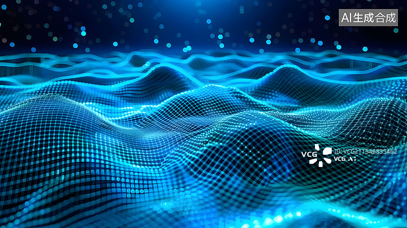 【AI数字艺术】蓝色背景下的科技数字网格地面图片素材