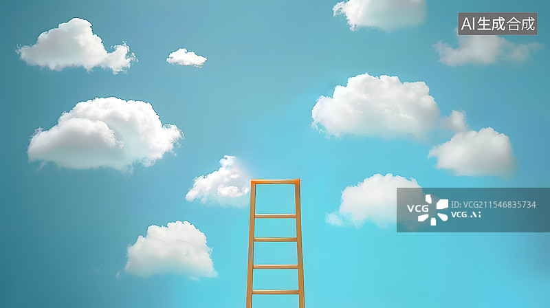 【AI数字艺术】通往云端的梯子向上挑战梦想成功图片素材