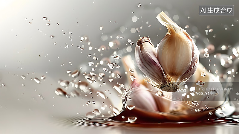 【AI数字艺术】大蒜掉落高速摄影图片素材