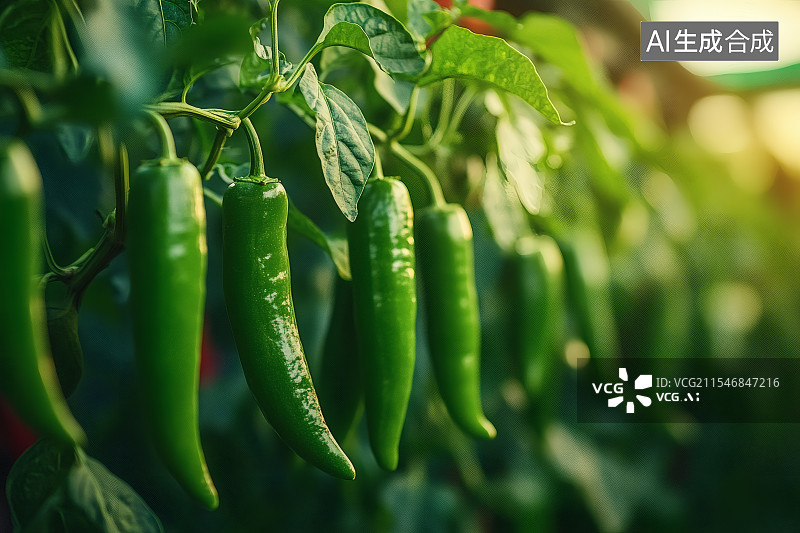 【AI数字艺术】菜园里生长的青椒图片素材