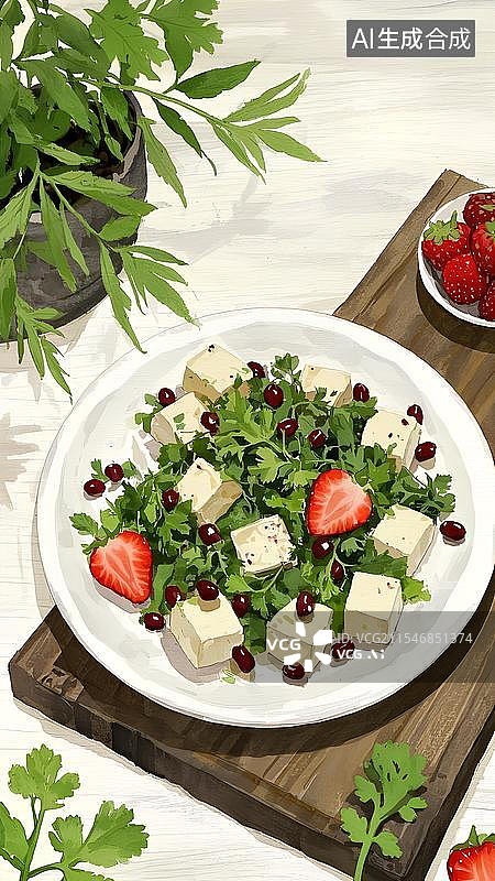 【AI数字艺术】二十四节气谷雨香椿雨水立春草莓红豆水彩美食背景图片素材