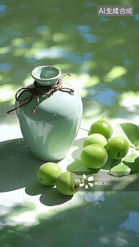 【AI数字艺术】水彩美食植物青梅青梅酒水果二十四节气立夏芒种大暑小暑夏天背景图片素材