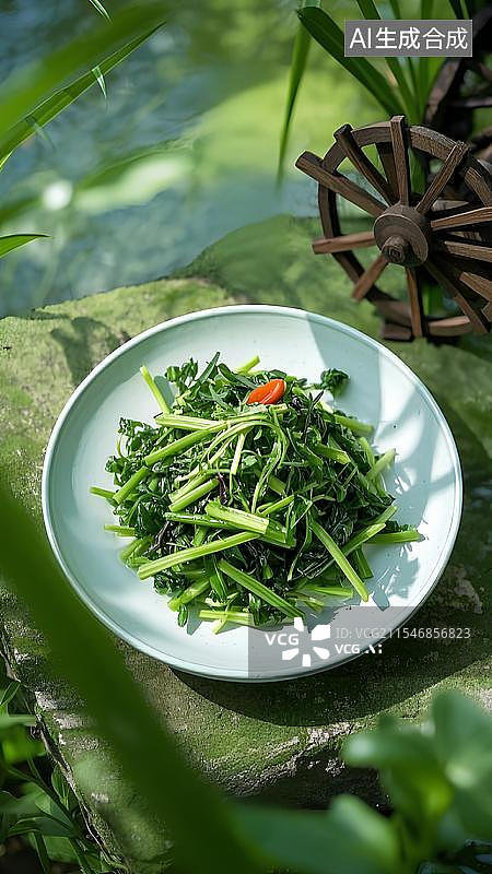 【AI数字艺术】二十四节气小满野菜节气水车背景图片素材