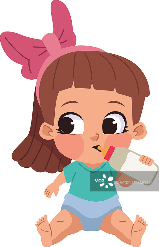 抱着奶瓶的婴儿女孩图片素材