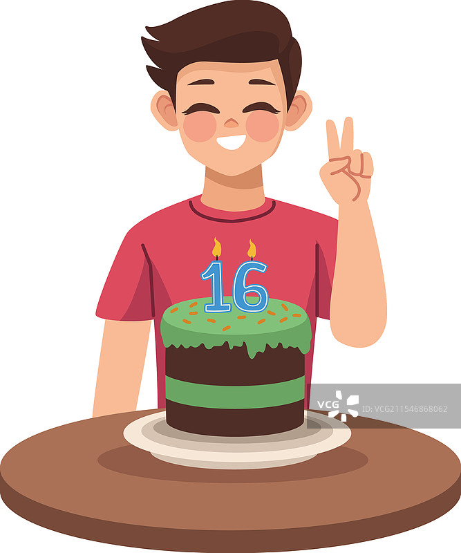 十六岁男孩的生日蛋糕和数字十六图片素材