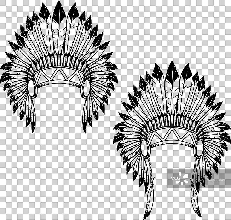 白色背景上的美洲土著首领头饰图片素材