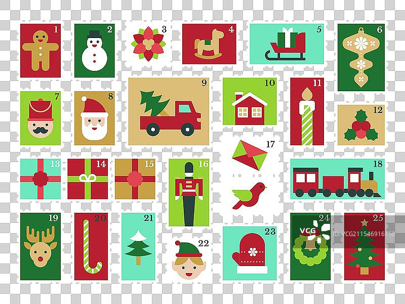 五彩缤纷的圣诞节降临日历邮票图片素材