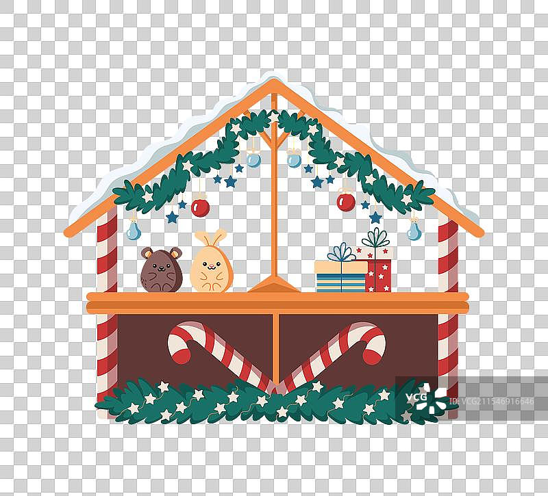 圣诞市场摊位与平放的礼物图片素材