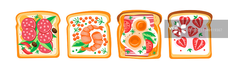 面包上涂抹不同配料的吐司图片素材