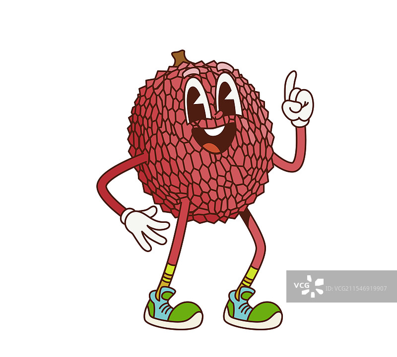 复古风格的卡通荔枝，举起手指图片素材