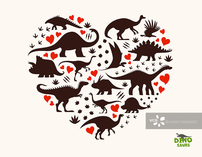 史前恐龙剪影呈心形图片素材