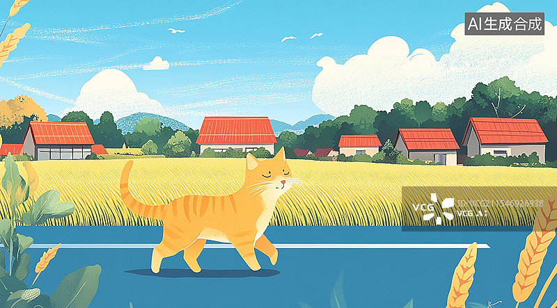 【AI数字艺术】乡村田野里的行走的小猫咪图片素材