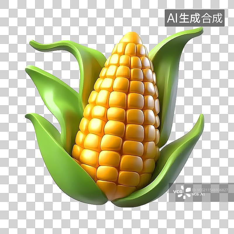 【AI数字艺术】玉米新鲜健康蔬菜概念图标符号，3d渲染图图片素材