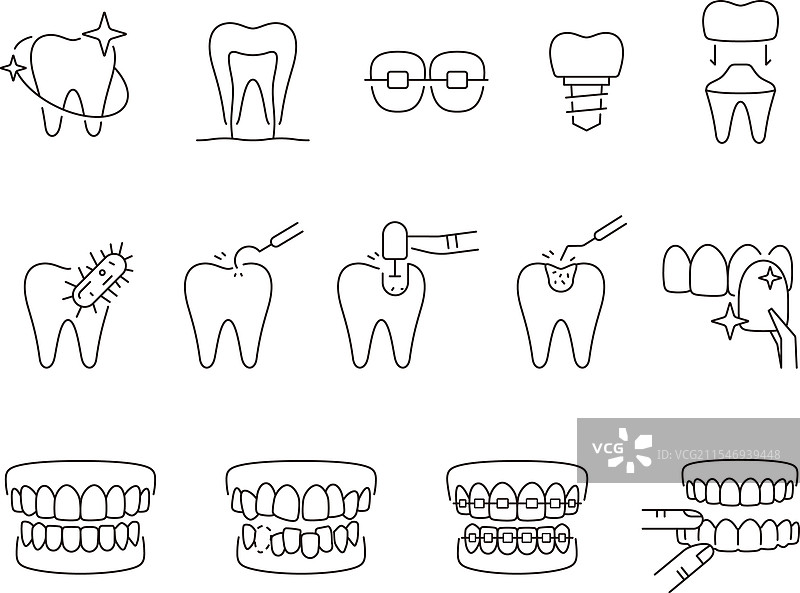 牙齿细线图标图片素材