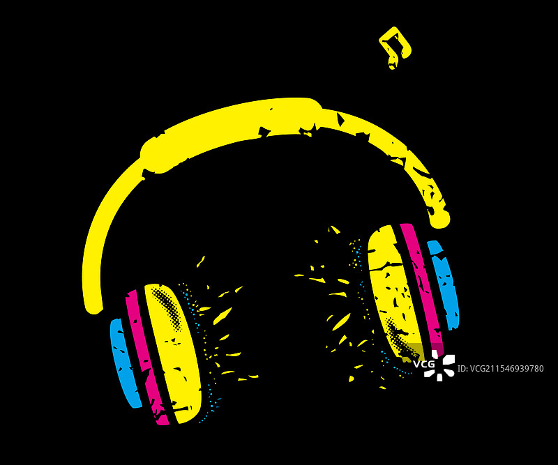 爆炸音乐耳机涂鸦色彩图片素材