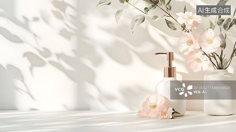 【AI数字艺术】白色光影背景墙下的展示背景图片素材