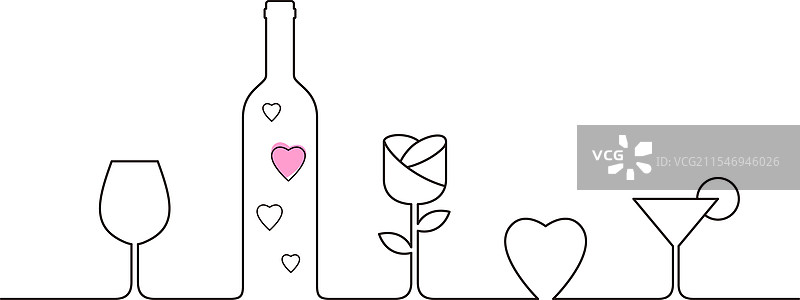 情人节线性风格设计与红酒图片素材