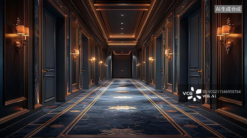 【AI数字艺术】现代建筑室内空间  走廊与灯光图片素材