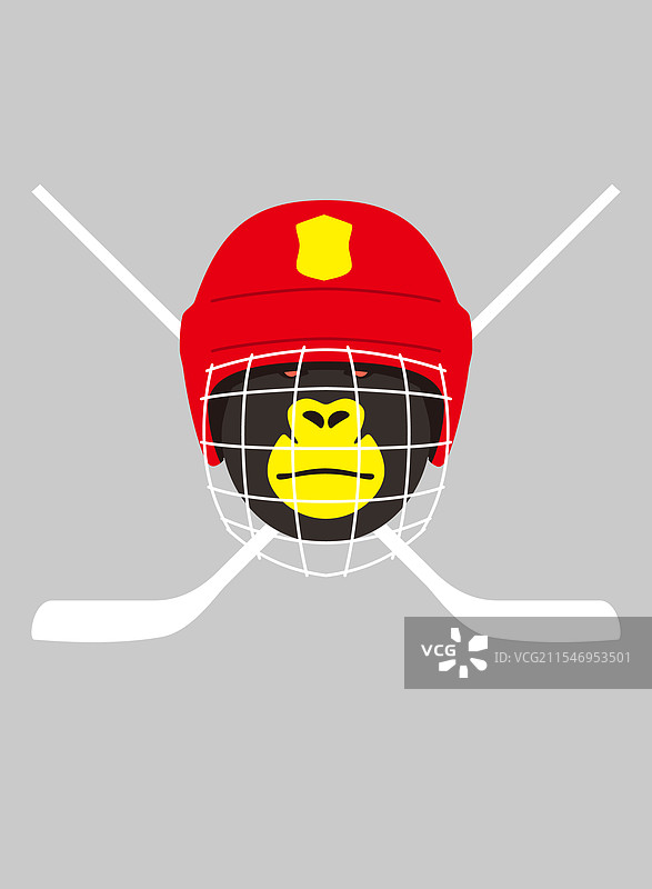 戴着冰球头盔的猩猩肖像图片素材