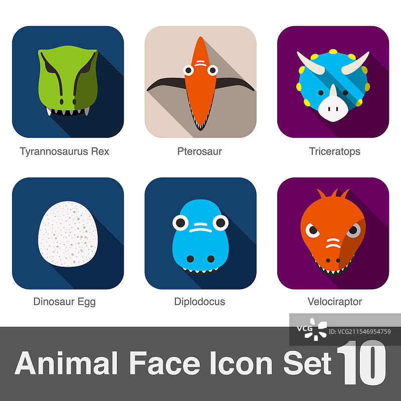 动物面孔扁平图标集图片素材