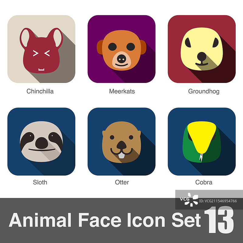 动物面孔扁平图标集图片素材