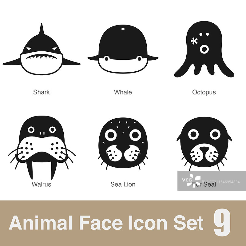 黑色动物面孔扁平设计图标图片素材