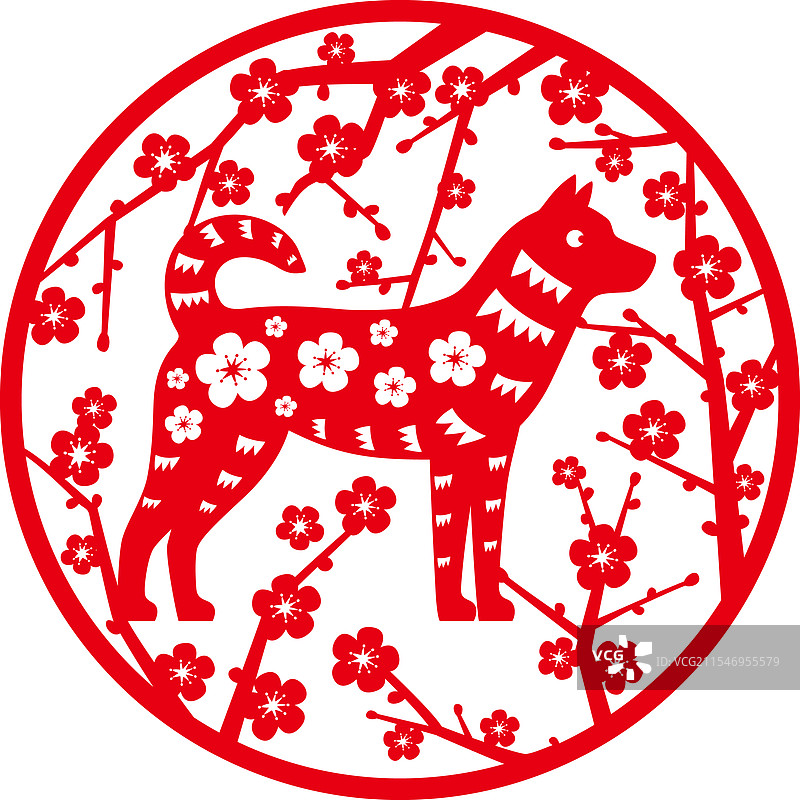 窗户上的狗剪纸图片素材