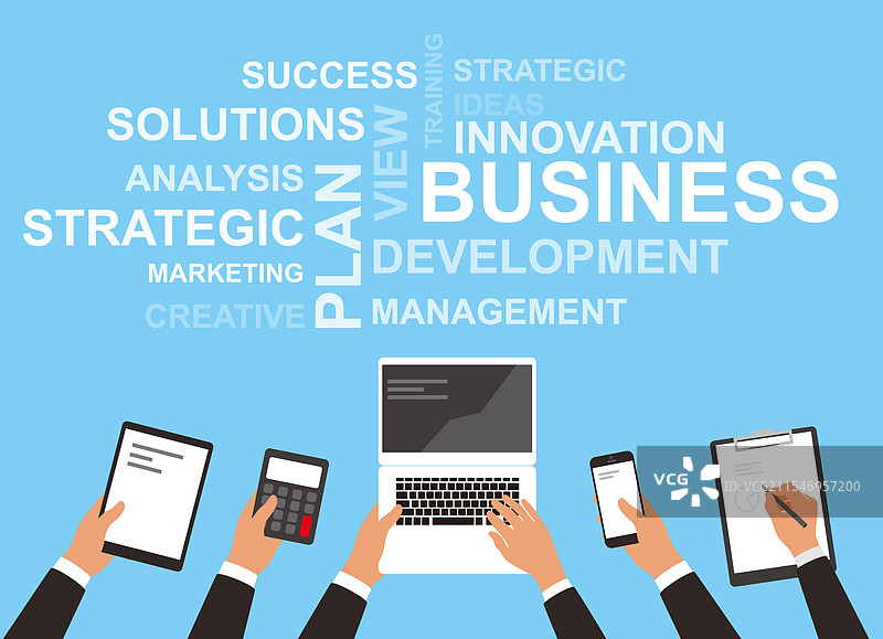 商业团队合作概念，手握电脑图片素材