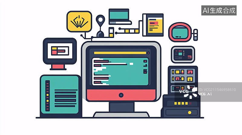 【AI数字艺术】扁平化电脑图片素材