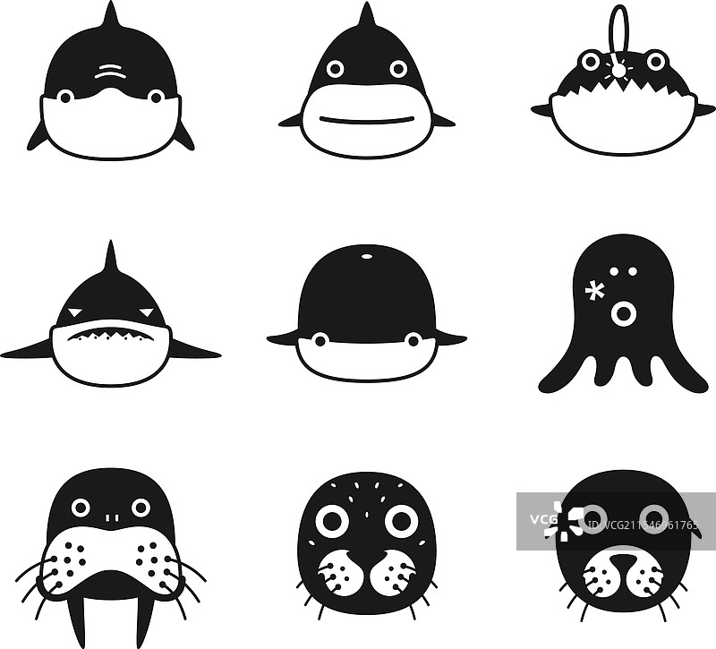 动物面孔扁平图标图片素材