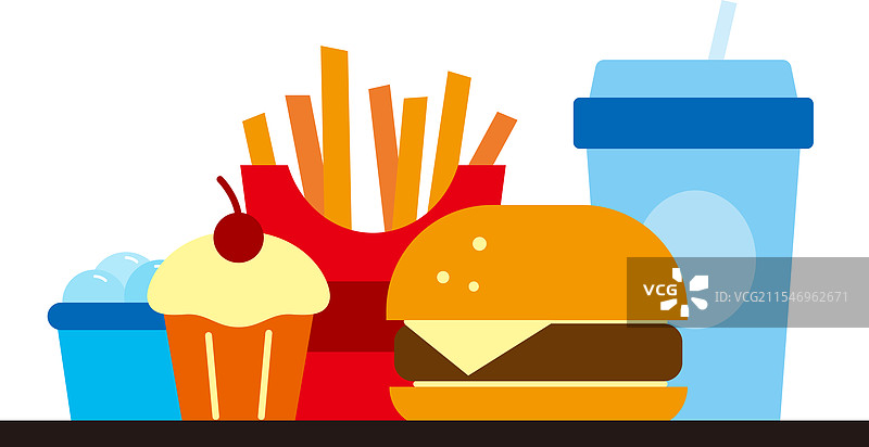 快餐和饮料作为午餐或晚餐图片素材
