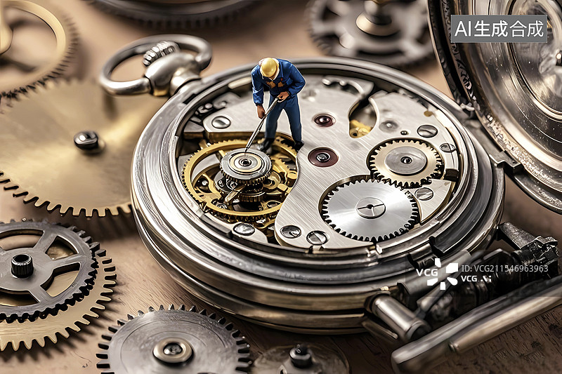 【AI数字艺术】微距钟表维修机械表结构场景图片素材