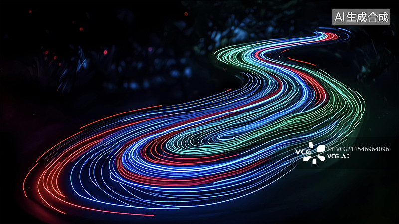 【AI数字艺术】发光抽象科技线条光轨背景图片素材