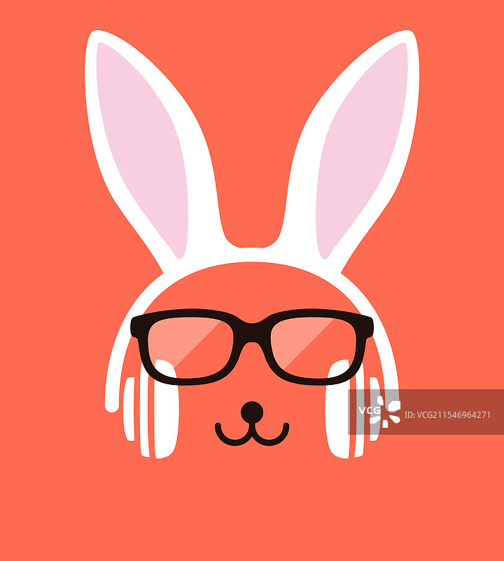 戴着耳机和眼镜的卡通兔子图片素材