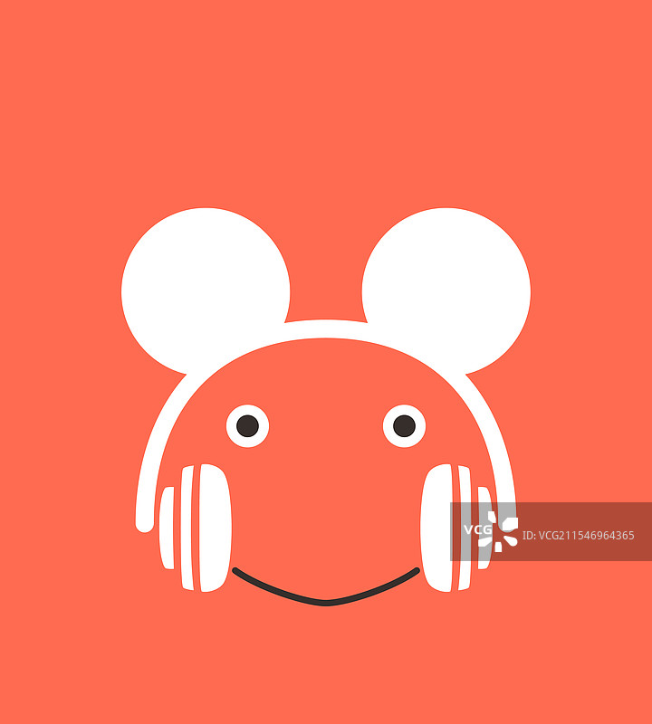 卡通青蛙戴着米奇老鼠耳机享受乐趣图片素材