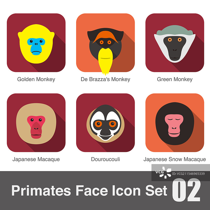 可爱的猴子脸扁平图标集图片素材
