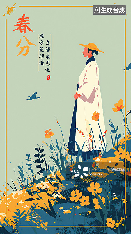 【AI数字艺术】二十四节气海报春分图片素材