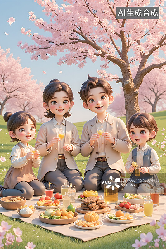 【AI数字艺术】春天樱花树下露营场景图片素材