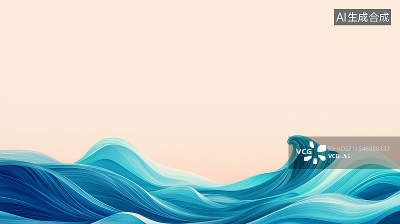 【AI数字艺术】蓝色海浪抽象插画背景图片素材